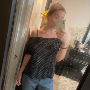 Navy Patterned Off the Shoulder Top